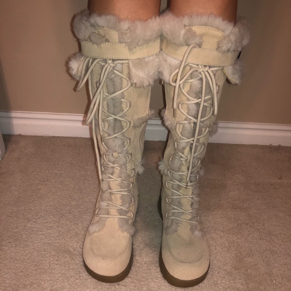 Suede Knee High Wedge Boots